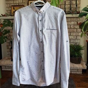 Slim Fit Dress Shirt Button Up Long Sleeve Size L